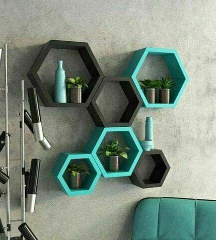 Hexagonal Wooden Floating Wall Shelf, Width : 3.5 Inch