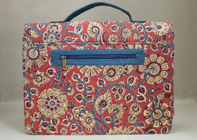 Leather Laptop Bag Made From Kalamkari Fabrics Available In Multi-color Hand-Maid