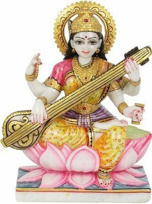 Marble Maa Saraswati Statue, for Worship, Technique : Handmade by Hammering