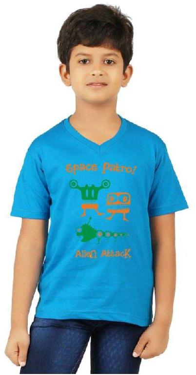 Printed Polyester Kids V Neck T-Shirts, Sleeves Type : Half Sleeves