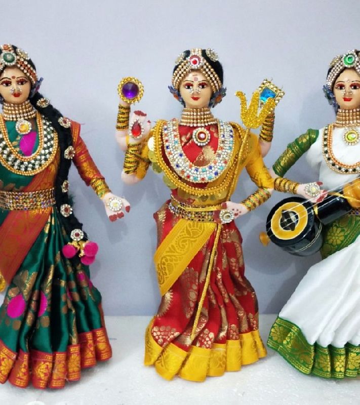 Printed Durga Lakshmi Saraswathi Doll