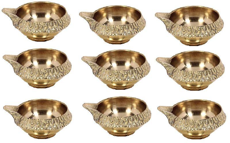 Brass Diya Set of 9, Color : Golden