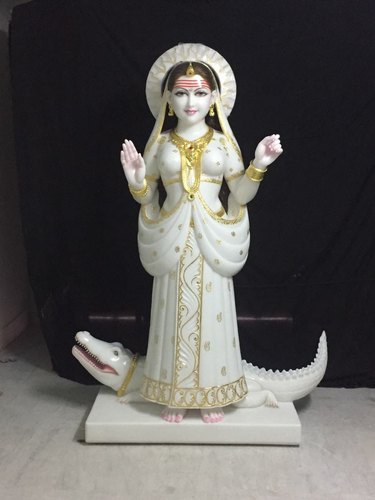 Marble Ganga Mata Statue, for Worship, Temple, Pattern : Carved
