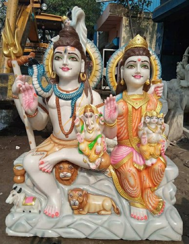 Marble Shiv Parivar Statue, for Worship, Temple, Pattern : Painted