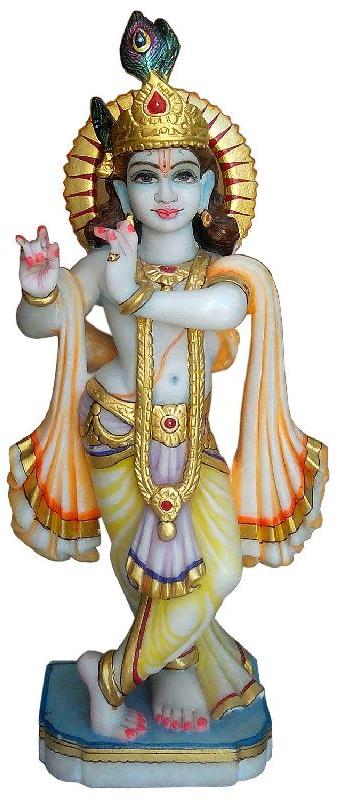 Marble krishna statue, for Worship, Temple, Pattern : Carved