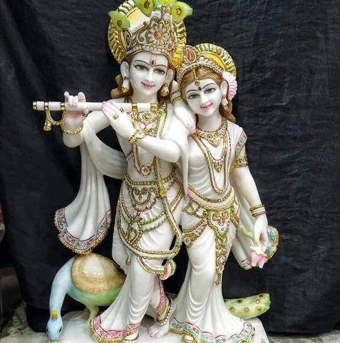 Marble Radha Krishna Statue, for Worship, Temple, Pattern : Carved