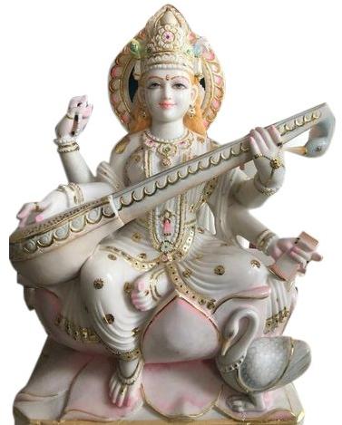 Marble Saraswati Statue, for Worship, Temple, Pattern : Carved