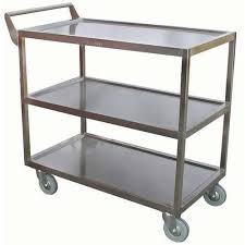 Stainless Steel Commercial Kitchen Trolleys, Color : Metallic Grey