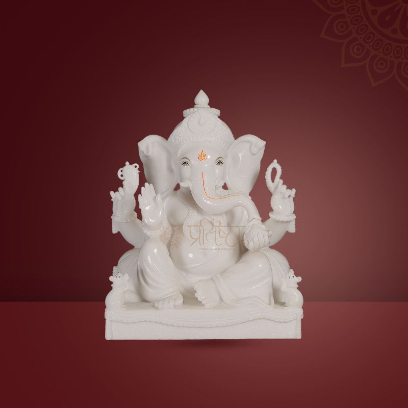Pratistha Marble Ganesh GNP-10, for Worship, Color : White