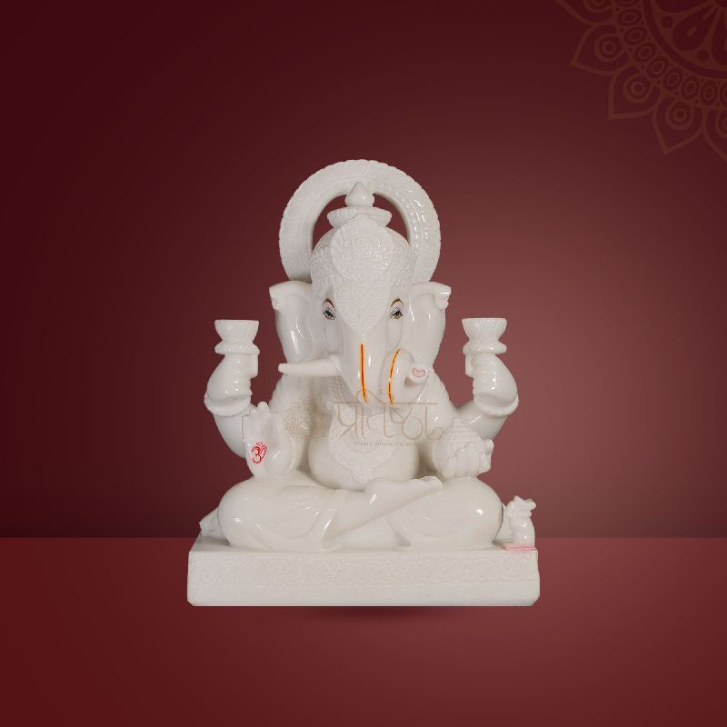 Pratistha Marble Ganesh GNP-11q, for Worship, Color : White