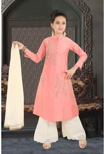 Cotton Kids Designer Palazzo Suit, Color : Pink, White