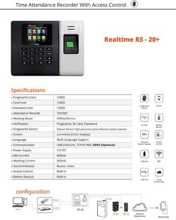 Realtime RS20+ Wifi Biometric Attendance Cum Access Control System