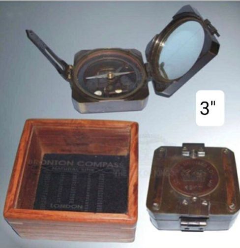 Brass Square  Brunton Compass With Wooden  Box