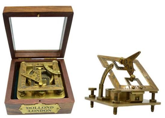 Brass Square Sundial Compass With Wooden  Box