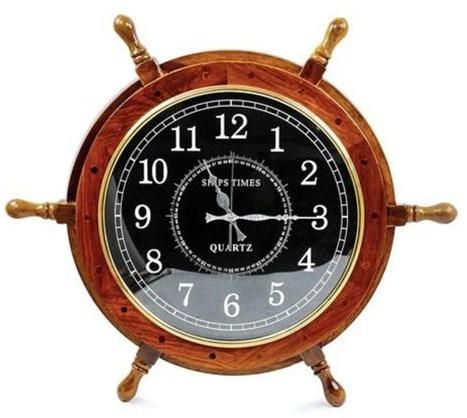 AGSSW-05 Wooden Center Clock Ship Wheel