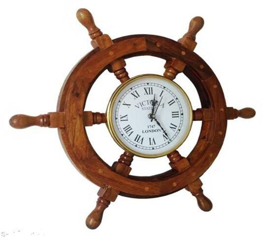 AGSSW-06 Wooden Center Clock Ship Wheel