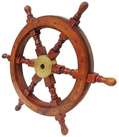 AGSSW-07 Wooden Ship Wheel With Brass Ring