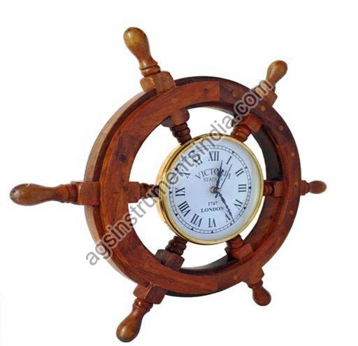 AGSSW-04 Wooden Center Clock Ship Wheel, Color : Brown