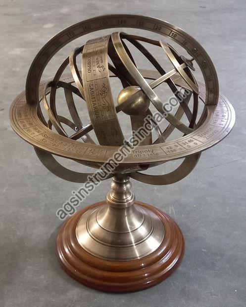 AGSAR-02 Brass Globe Armillary With Wooden Base