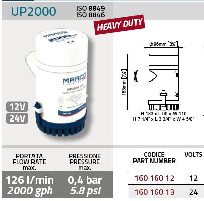 Bilge pump 2000 GPH 12V & 24V