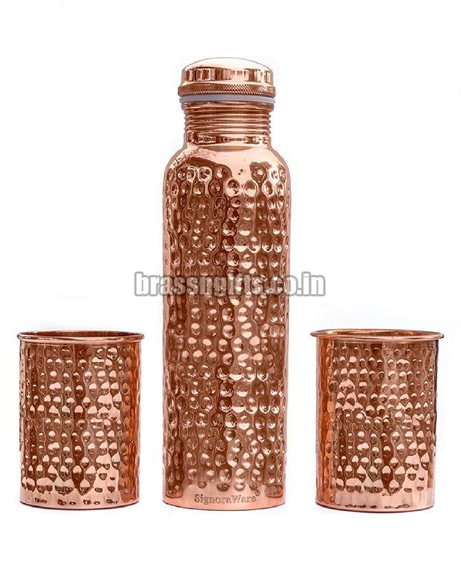 Hammered Copper Bottle & Glass Set, Size : Standard