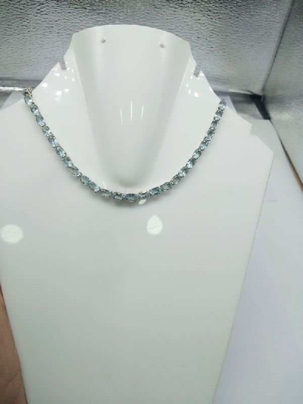 925 Sterling Silver Aquamarine Tennis Necklace, Gender : Female