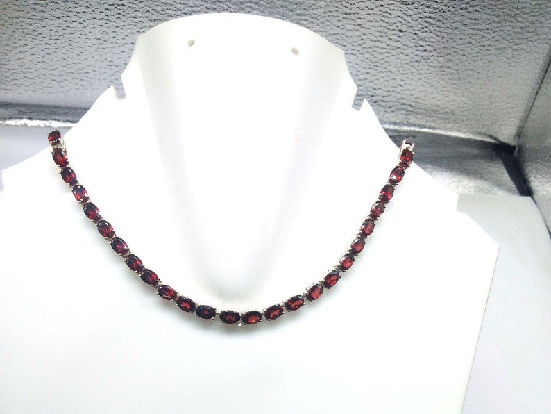 925 Sterling Silver Garnet Tennis Necklace, Packaging Type : Fabric Bag