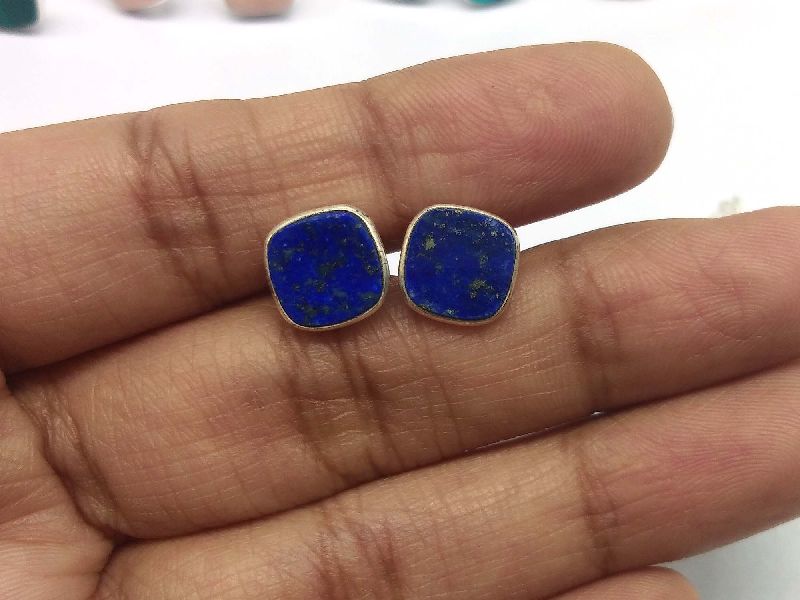 925 Sterling Silver Lapis Lazuli Cushion Gemstone Stud Earrings