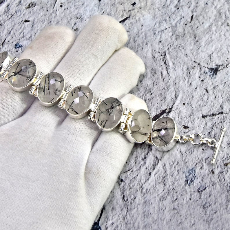 925 Sterling Silver Natural Black Rutile Bracelet