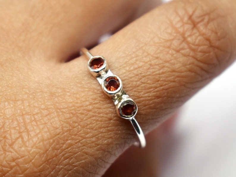 925 Sterling Silver Natural Garnet Birthstone Handmade Ring