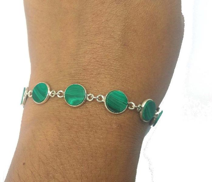 925 Sterling Silver Natural Malachite Bracelet, Packaging Type : Velvet Box