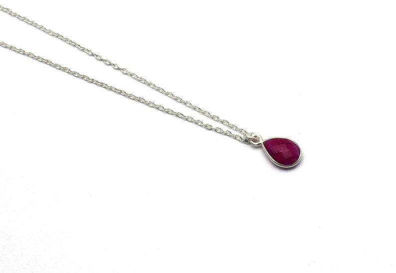 925 Sterling Silver Ruby Corundum Minimalist Bezel Necklace