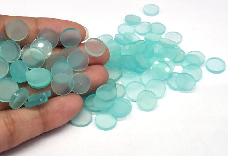 Natural Aqua Chalcedony Round Flat Gemstone, for Jewellery, Color : Blue