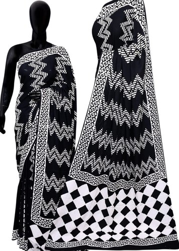 Black and White Printed Cotton Sarees, Feature : Anti-Wrinkle, Comfortable, Easily Washable, Embroidered