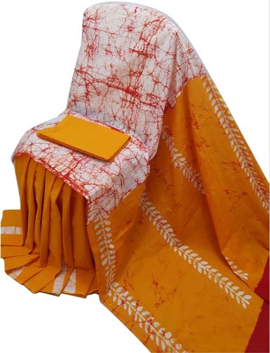 Orange Printed Cotton Sarees, Occasion : Casual Wear