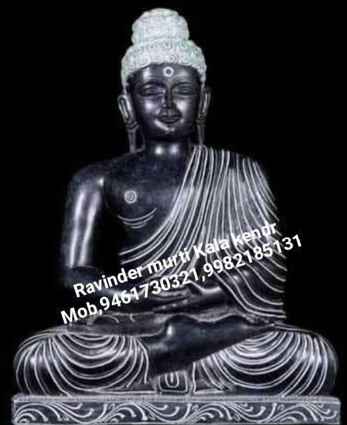 Polished Black Marble Buddha Statue, for Handmade