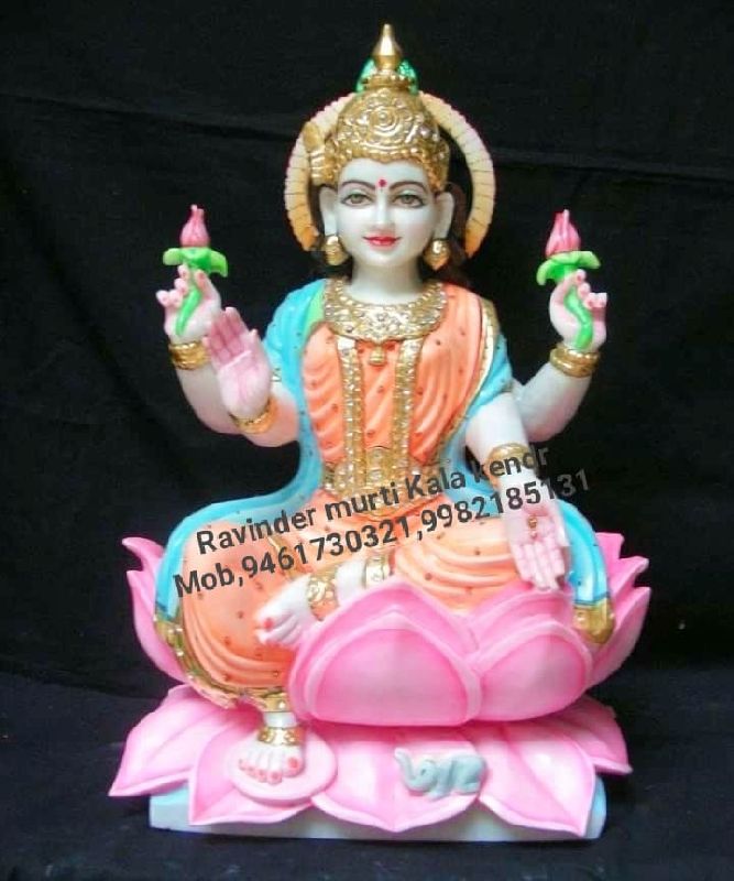 Polished Painted Handmade Marble Laxmi Statue, Color : Multicolors