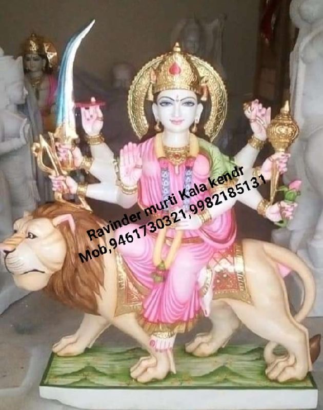 Painted Marble Durga Statue