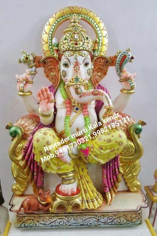 Painted Marble Ganesh Statue