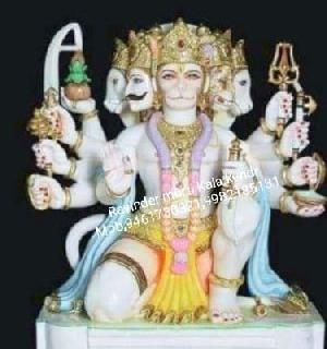 Polished Panchmukhi Marble Hanuman Statue, for Handmade, Color : Multicolors