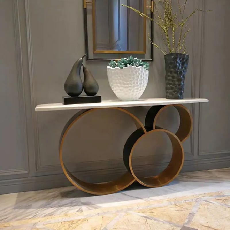Contemporary Narrow White Marble Top Console Table