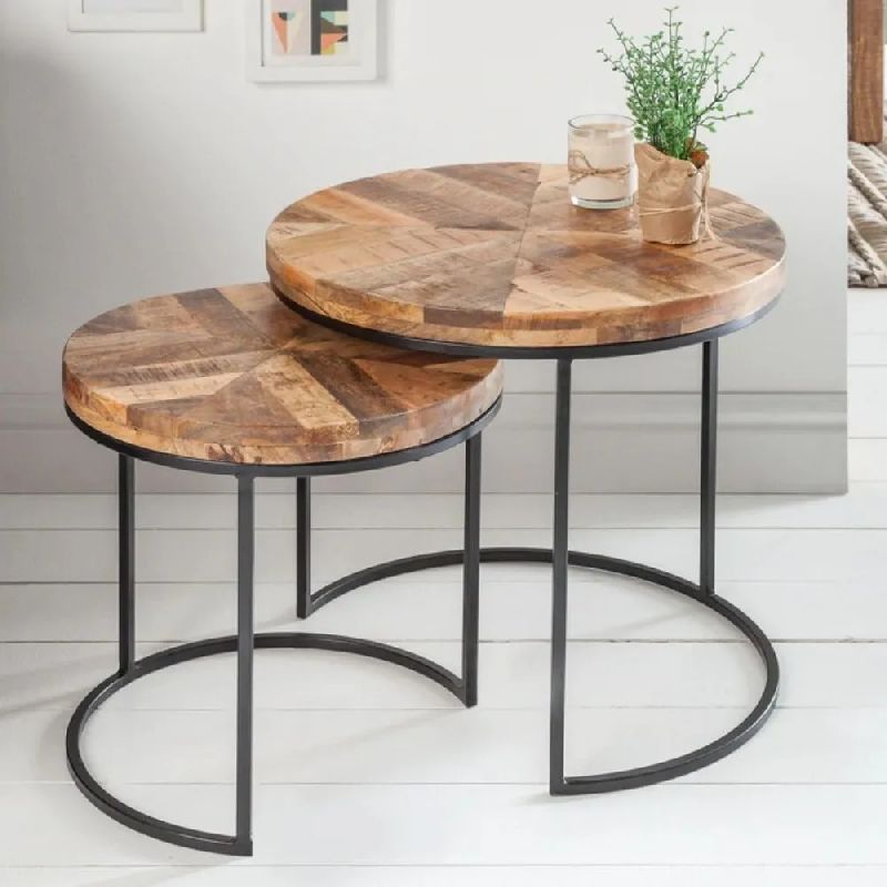 ELEMENTS INDUSTRIAL SOLID WOOD SET OF 2 COFFEE TABLES