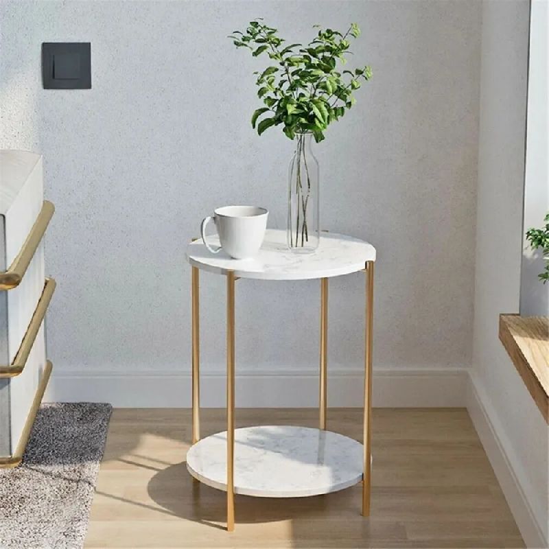 Engineering White Marble Round Stool With 2 Round Surface