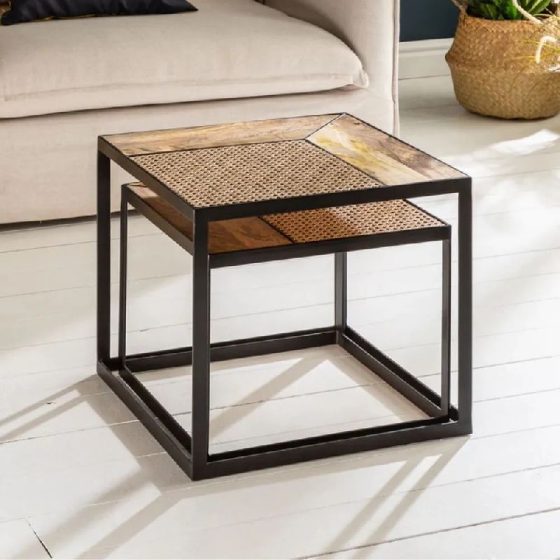 PREMIUM MANGO SOLID WOOD NESTING TABLE NET LOUNGE SET OF 2