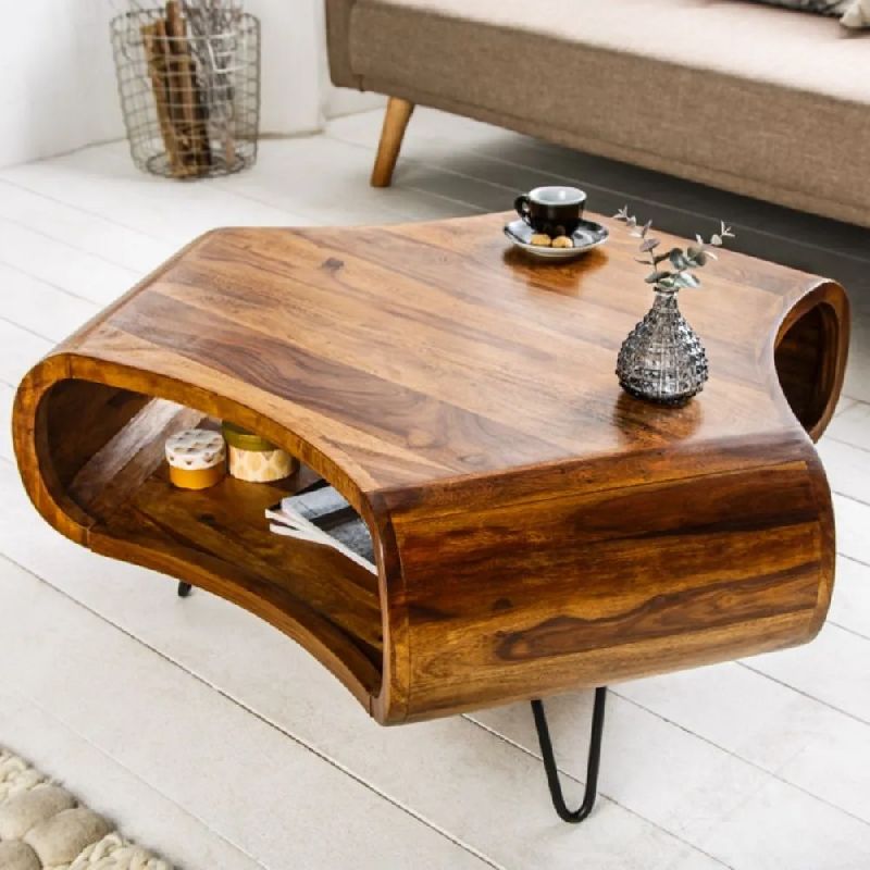 Retro Sturdy Wooden Coffee Table 3 Side-Space