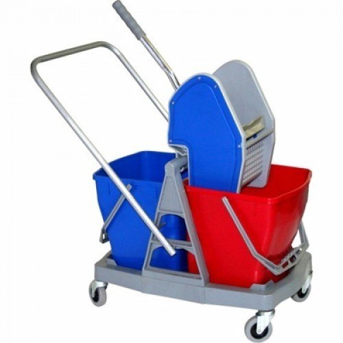 Side-Press Double Mop Wringer Trolley, Bucket Capacity : 20x20L