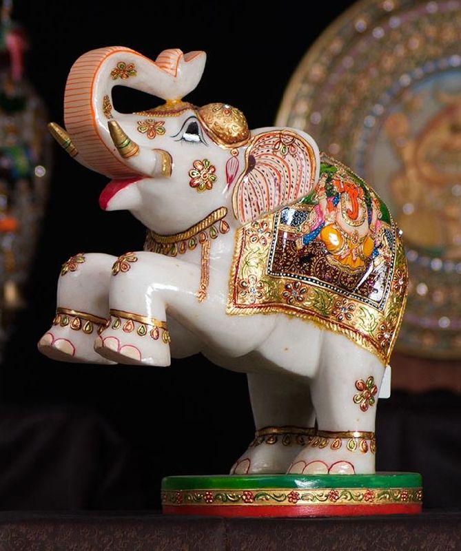 Polished Marble Elephant Statue, for Interior Decor, Pattern : Printed