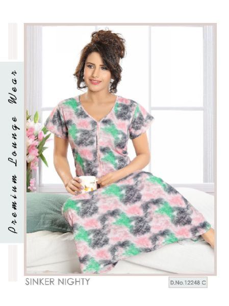 Cotton Printed Sinker Fancy Nighty, Feature Anti-Wrinkle