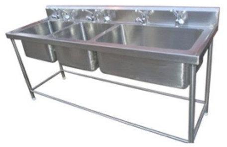 Rectangular Stainless Steel Three Sink Unit
