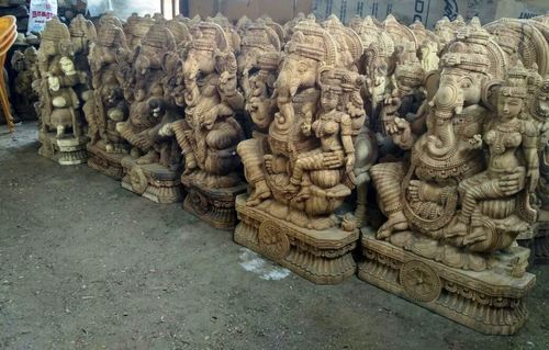 Lord Ganesha Wooden Statues, Color : Brown